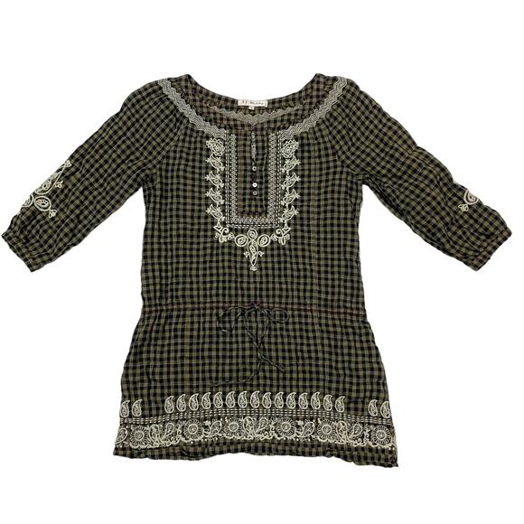 Johnny Was 3J Workshop Blue and Green Check Embroidered Tunic Top - Small - Picture 1 of 10